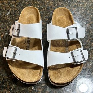 Brand new - Birkenstock White Sandals with Silver Buckles